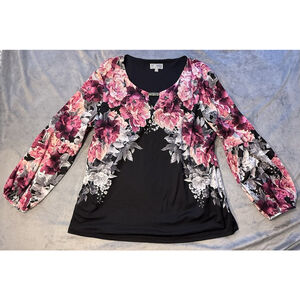 JM COLLECTION Women's Stretch Polyester 3/4 Sleeve Blouse Floral XL